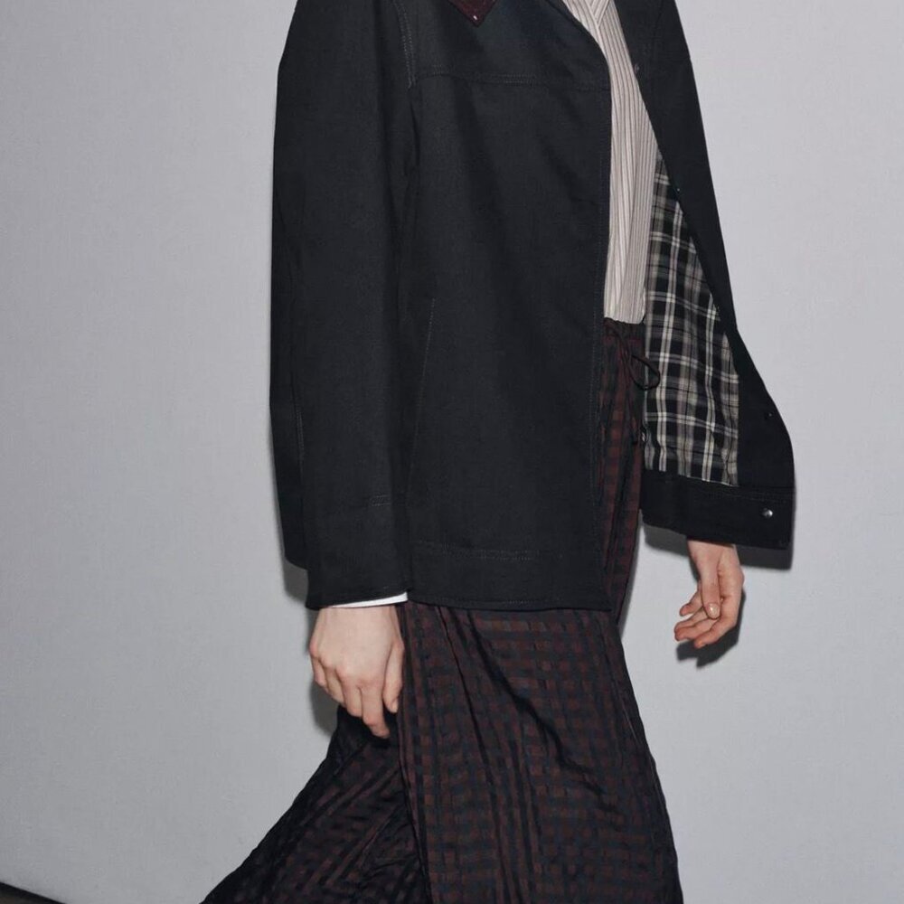 ZARA ZW Collection Contrast Collar Jacket – Black/Brown | EU Chic | New (No Tags - Picture 3 of 7